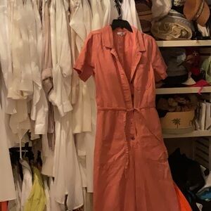 Orange Buttoned Notched Collar Dress